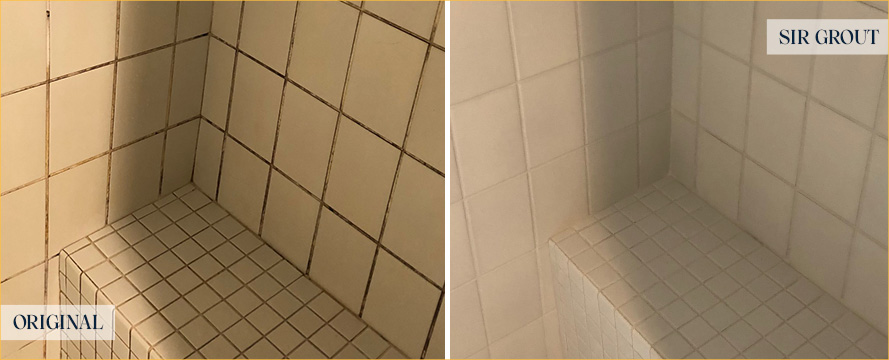 Porcelain and Ceramic Tile Shower Before and After a Grout Cleaning in Canton