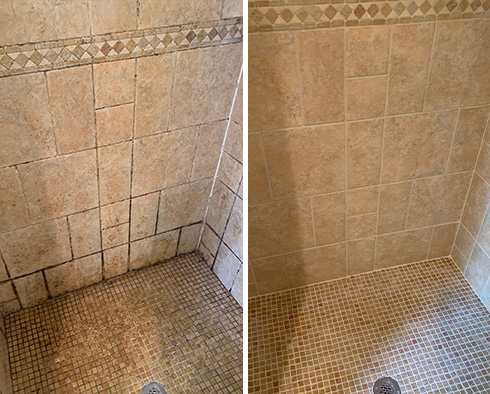 Tile Shower Before and After Our Caulking Services in Farmington