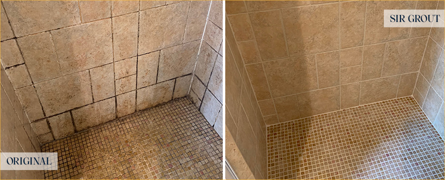 Tile Shower Before and After Our Caulking Services in Farmington