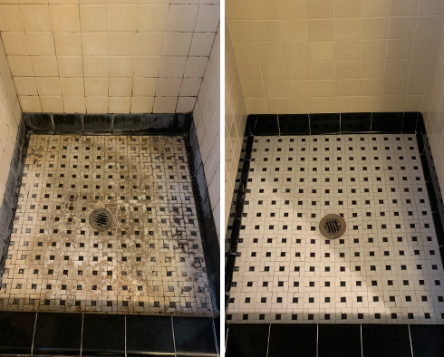 Shower Floor Before and After a Tile Cleaning in Wethersfield