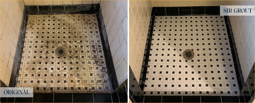 Shower Floor Before and After a Tile Cleaning in Wethersfield