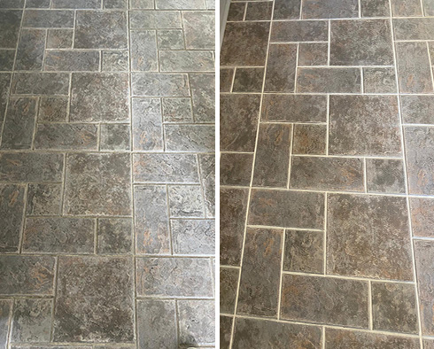 Floor Before and After a Grout Cleaning in Glastonbury, CT