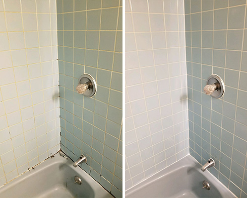 Shower Before and After a Grout Cleaning in Farmington, CT