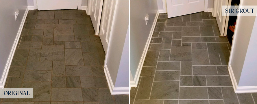 Slate Floor Before and After a Flawless Tile Sealing in West Hartford, CT